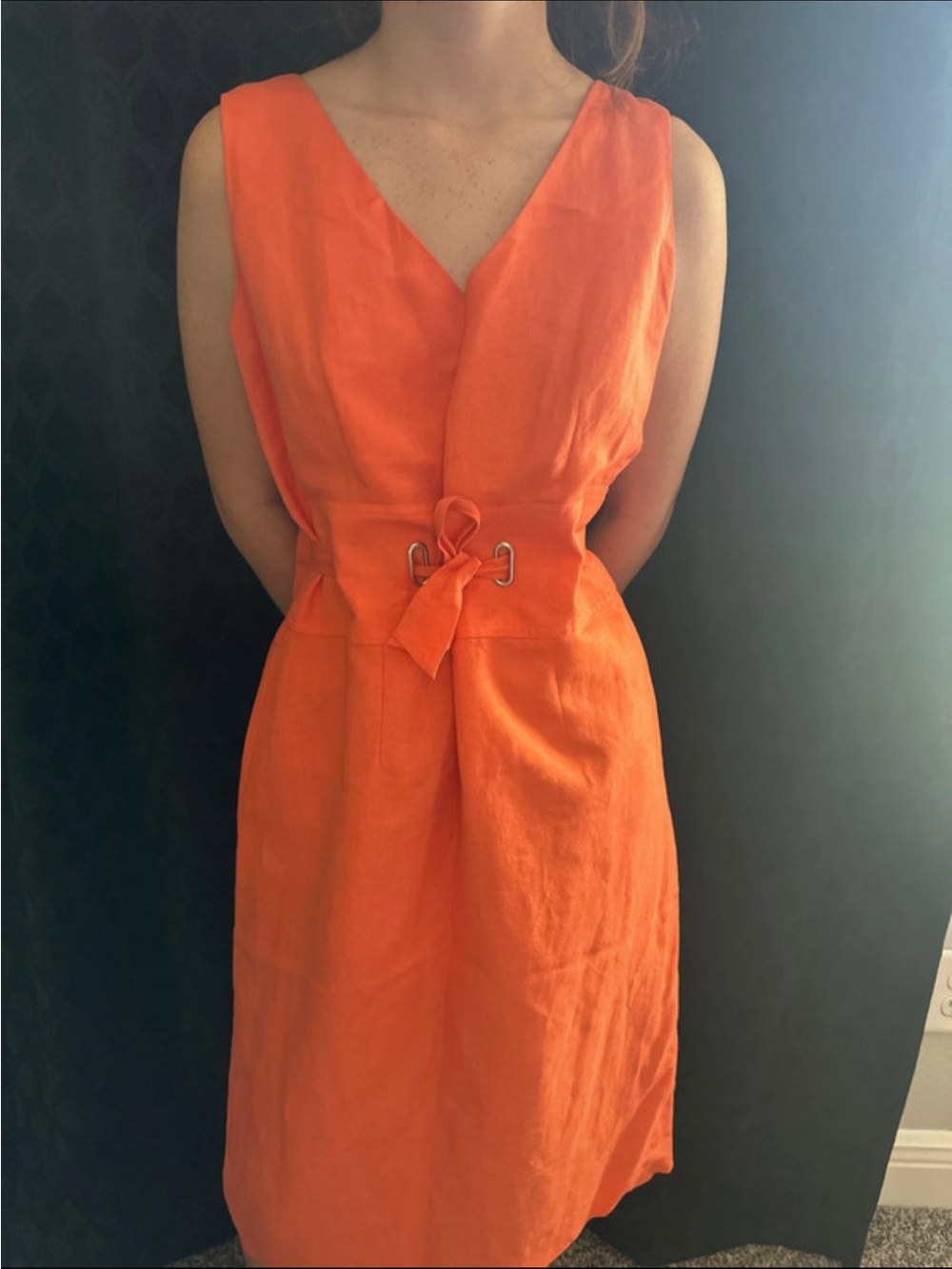 Positive Attitude Bright Orange V-Neck Tie-Waist Dress